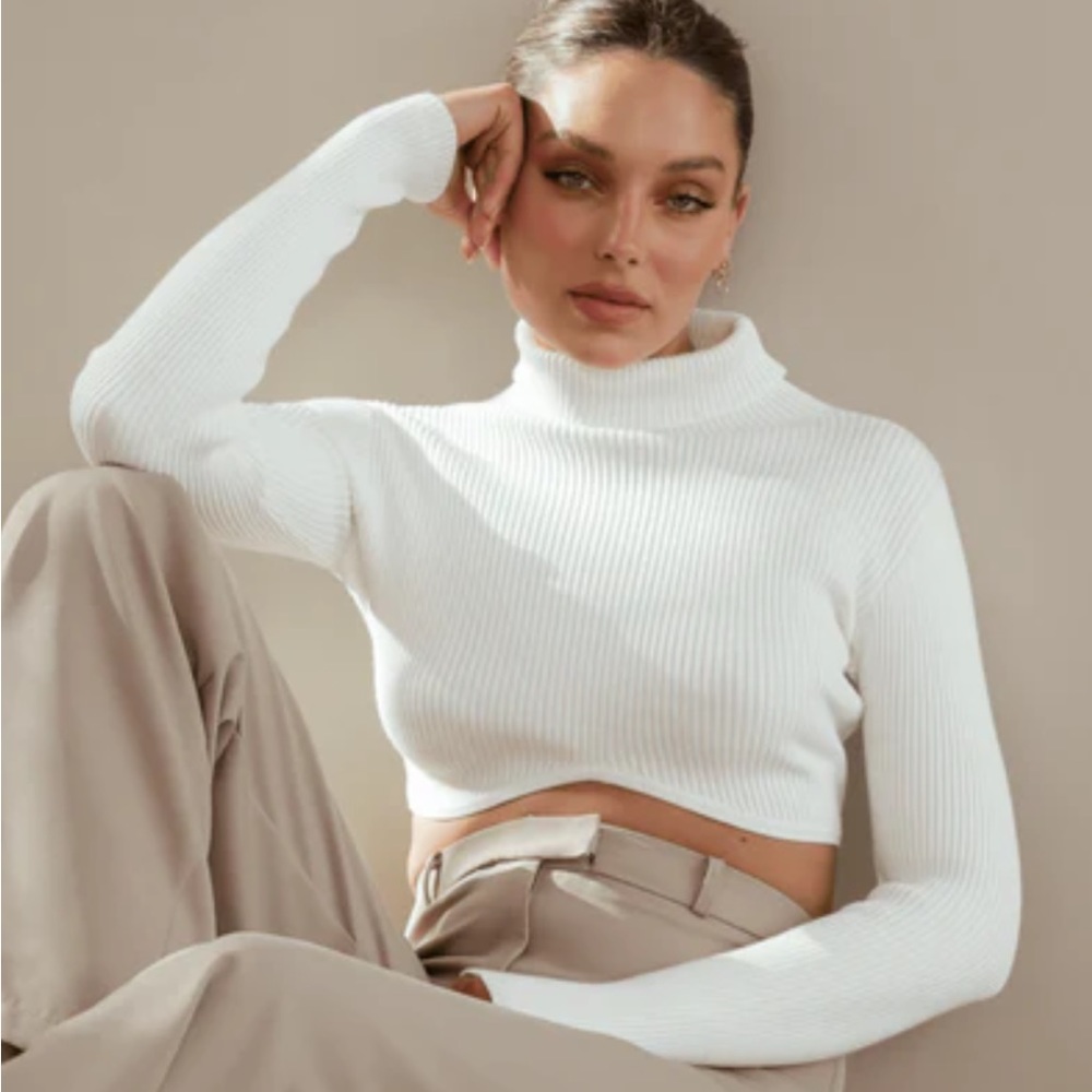 Charcoal Clothing Cropped Turtleneck White Small